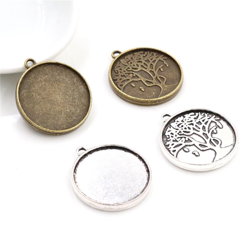 10pcs 20mm Inner Size Antique Silver Plated And Bronze Colors Pattern Style Cabochon Base Setting Charms Pendant