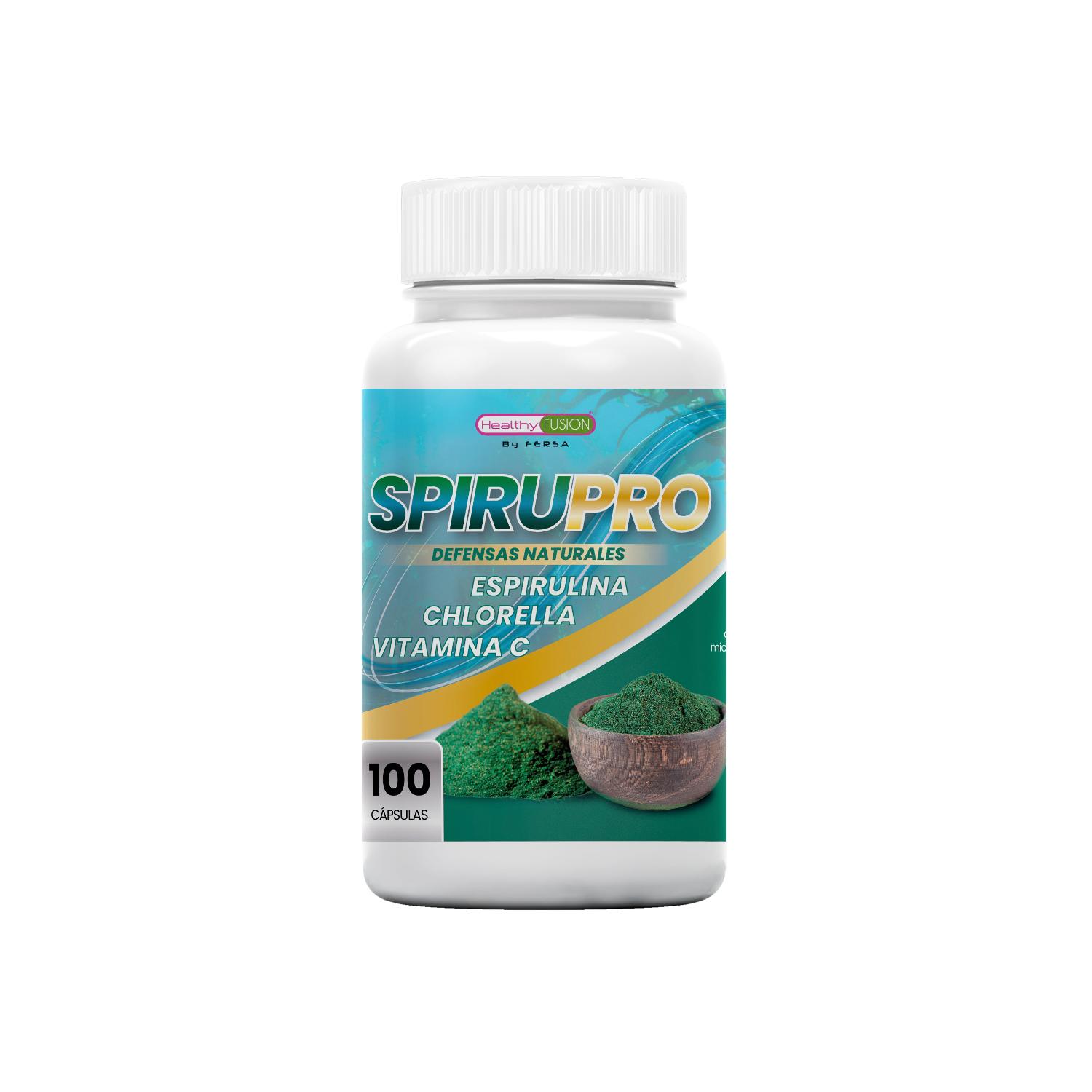 Spirulina pura e clorella + vitamina C | Potente effetto saziante e disintossicante | Antiossidante | 100 pezzi.