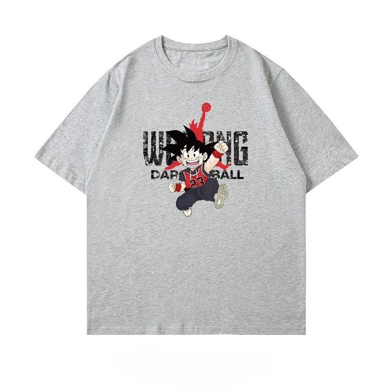 Japanese Trendy Brand Dragon Ball Goku Shortsleeved Tshirt Mens Summer Pure Cotton Loose Basketball Sports and Leisure  Top
