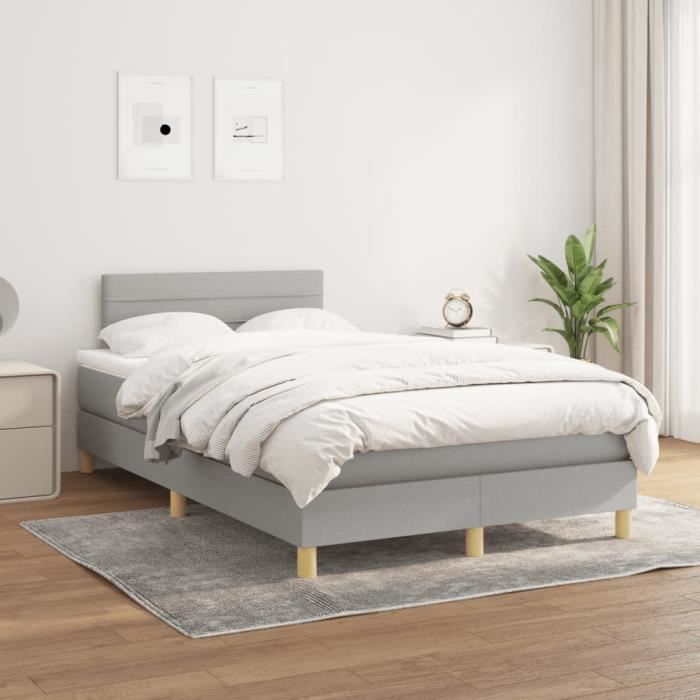 3140681 vidaXL Lit à sommier tapissier avec matelas Gris clair 120x200cm Tissu