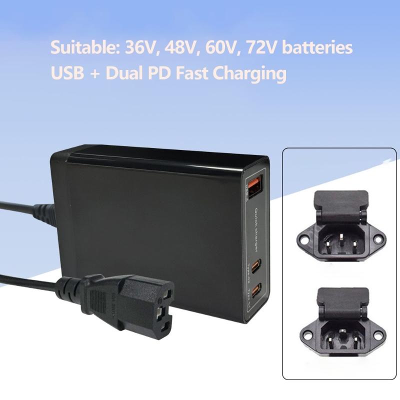 Fast Speed USB And Type C 3 Port Charger For 36V 48V 60V 72V 84V Electric Bicycles With Overloads Protections