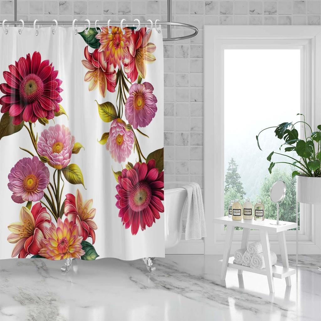 1 st 180X180Cm Super Naturlig Blomma Ros Tusensköna Mönster Tryckt Duschdraperi Avskärmning Badrum Vattentätt