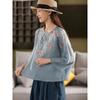 Summer new cotton and linen embroidered blouse long-sleeved women's light and thin loose casual large-size cotton and linen top