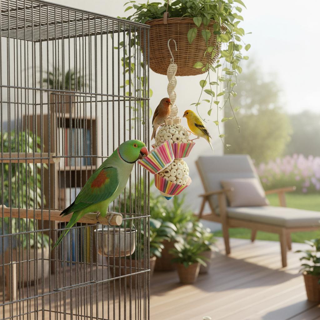 Parrot Chew Toy Natural Rattan And Pith Ball Bite-Resistant Bird Entertainment For Parrots Small Birds