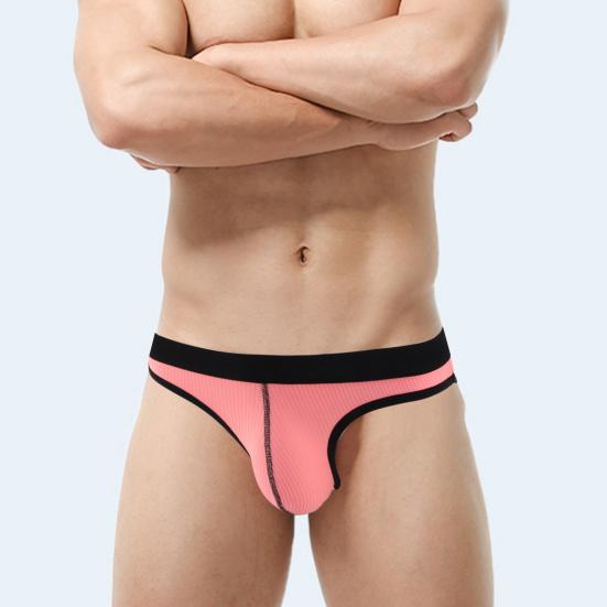 Men Briefs Ribbed Good Stretch Big Pouch Low Waist Color Block U Convex Close Fit Underpants Panties for Honeymoon