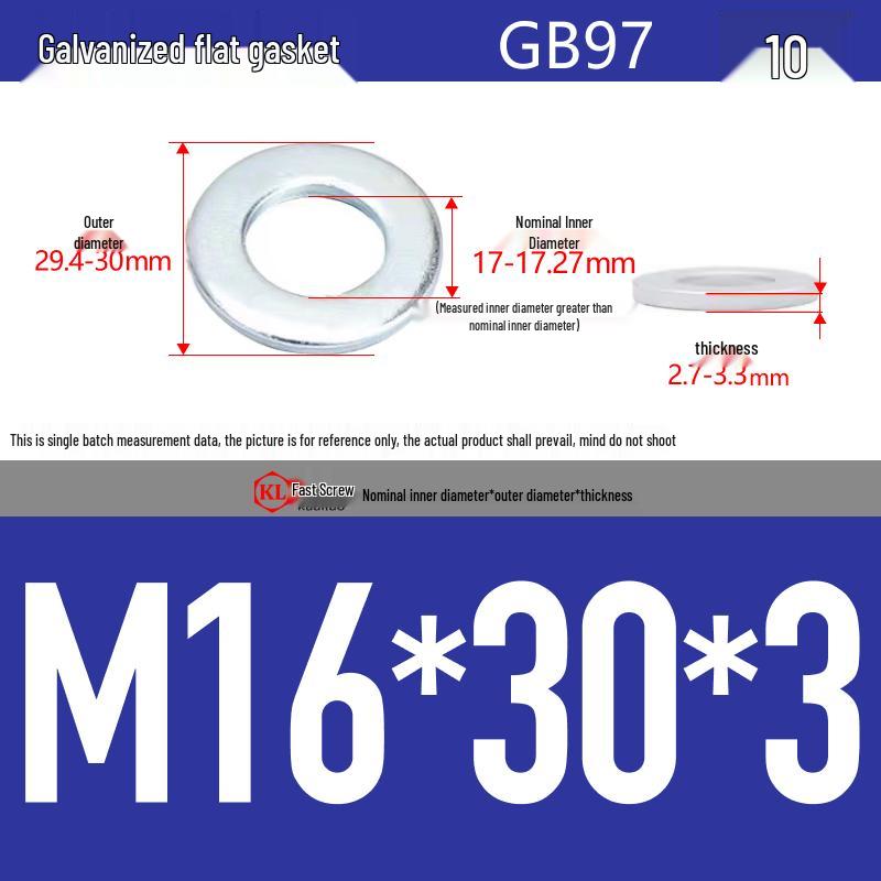 Galvanized Hex Nuts, Flat Washers, Spring Washers in M2-M48, Blue and White Zinc Coated