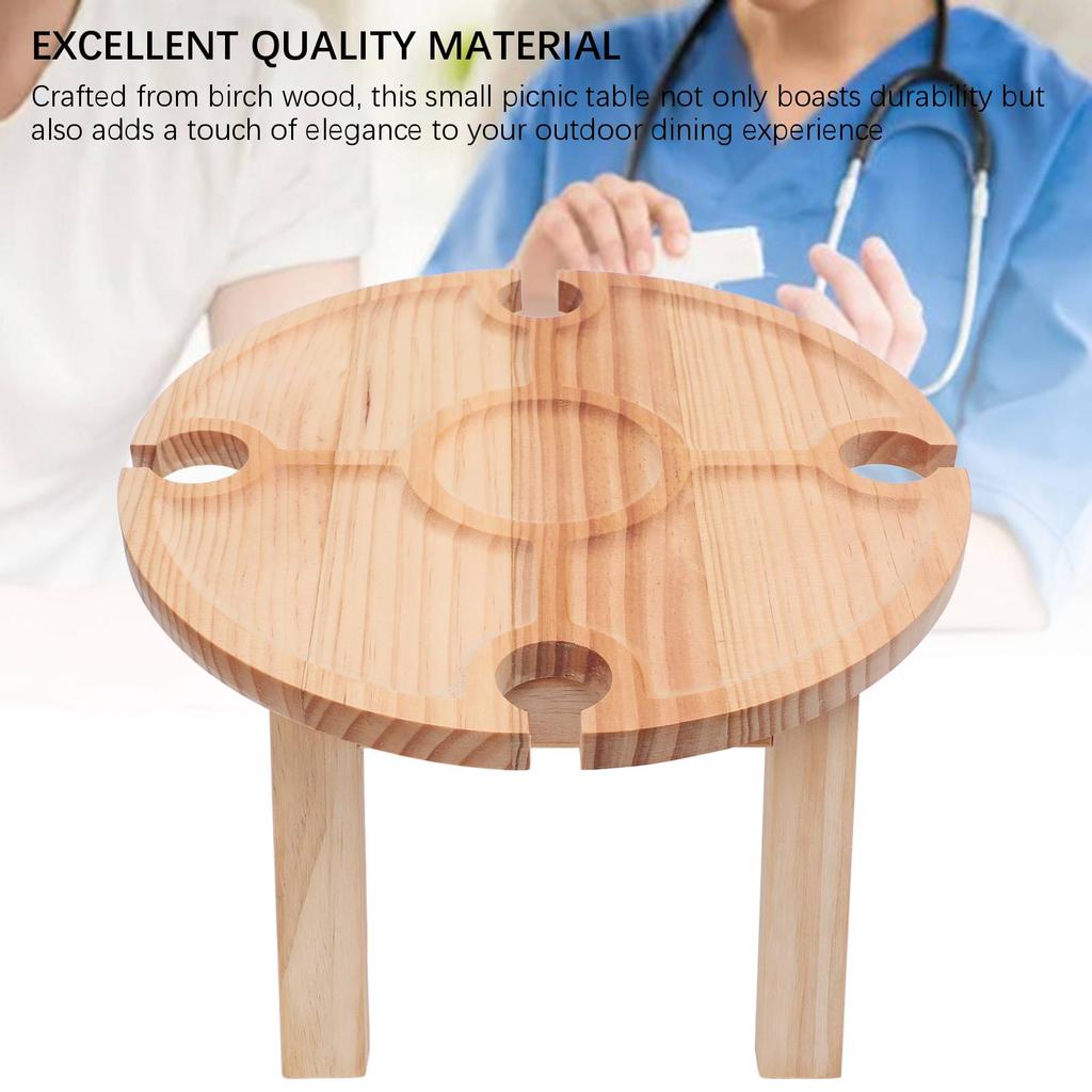 Portable Wine Picnic Table with 4 Wine Glasses Holder Lightweight Snack Tray Foldable Wine Tray for Party Camping Beach