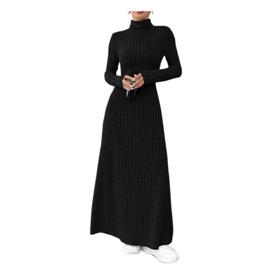 Sweater Dress for Women Casual Long Sleeve High Neck Ribbed Knit A-Line Dress Fall Winter Pullover Tunic Maxi Dress