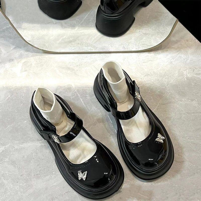 2025 new summer popular small leather shoes temperament casual rhinestone butterfly out Lolita Mary Jane single shoes