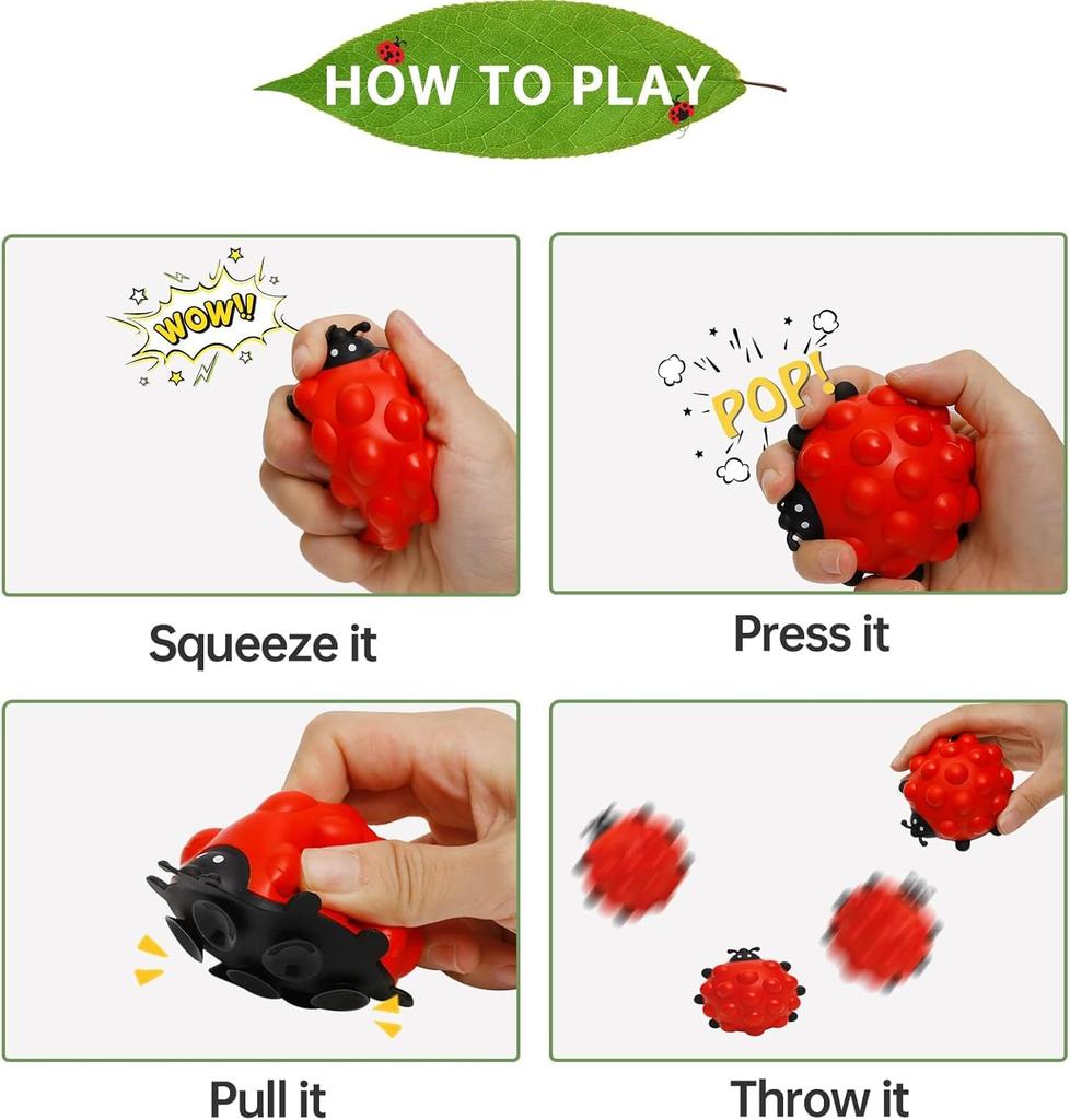 3D Ladybug Pop Fidget Toy, Squishies Sensory Bubble Popper Push Squeeze Balls Stress Relief Early Education Toys Gift Christmas