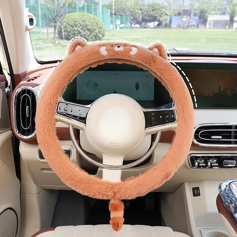 Auto Lenkradabdeckung Winter Plüsch Süß Weiblich Rutschfest Warm Kurzsamt Frostschutz Hand Auto Griff Abdeckung Allzweck