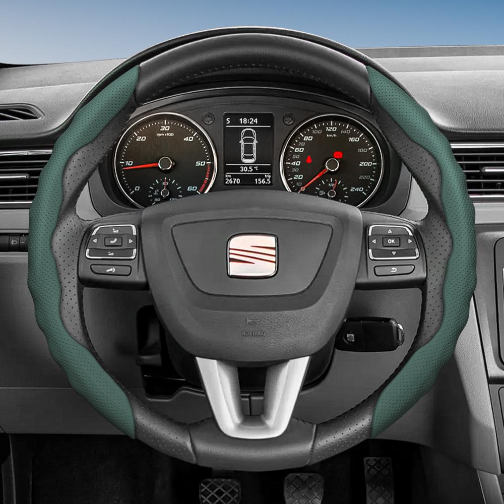 Suitable for Seat Steering Wheel Cover, Wave-Shaped Sporty Design, Breathable Leather, Segmented Anti-Slip Sweat-Absorbing Protective