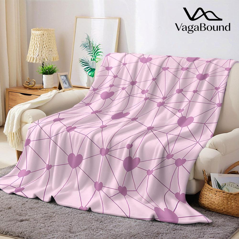 pink heart network line Flannel Blanket Warm Soft Halloween Christmas Decorative Couch Warm Cozy All-Season Gift