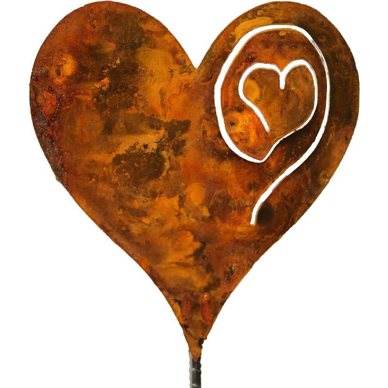 American Wrought Iron Heart-Shaped Rusted Metal Floral Garden Decoration