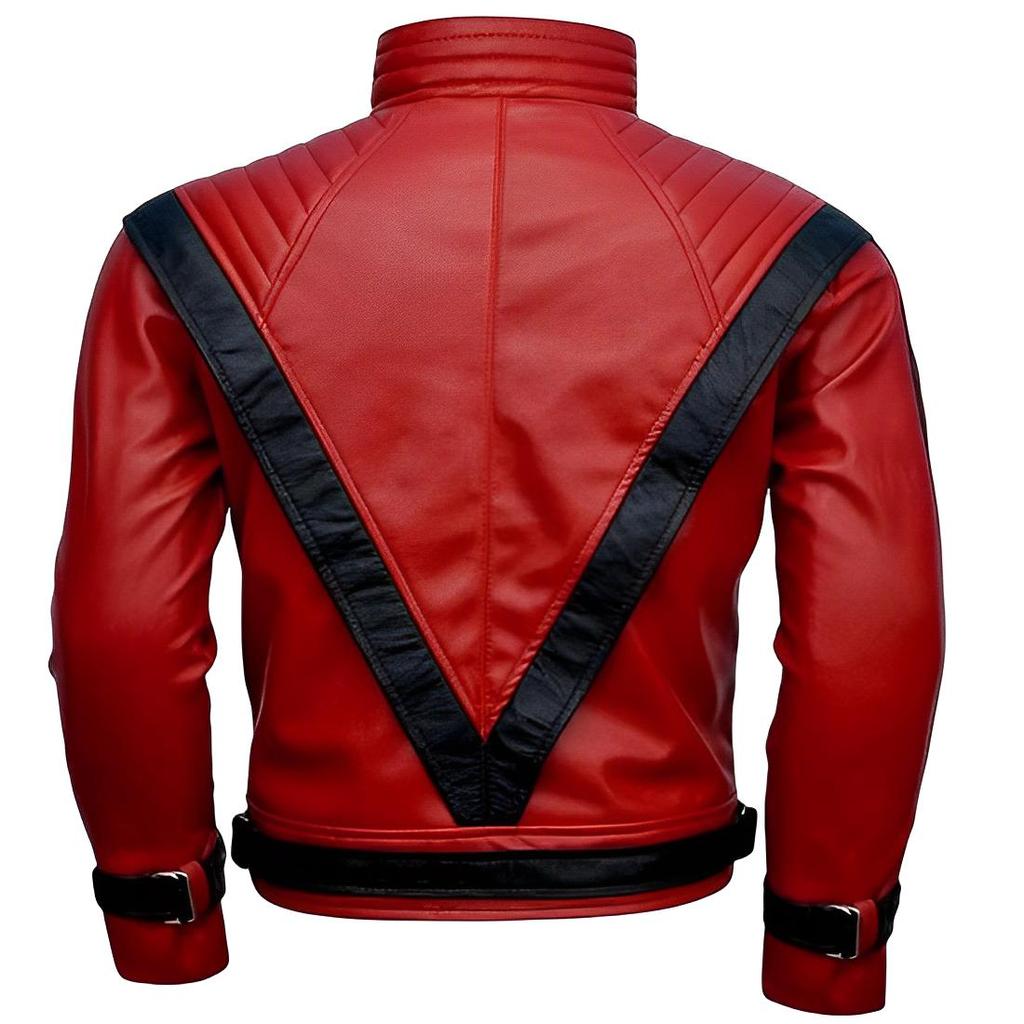 NOORA Men's RED & BLACK Leather Jacket | Michael Jackson Thriller Leather Jacket | Bio Color Biker Jacket | Best Gift For Mj Fans