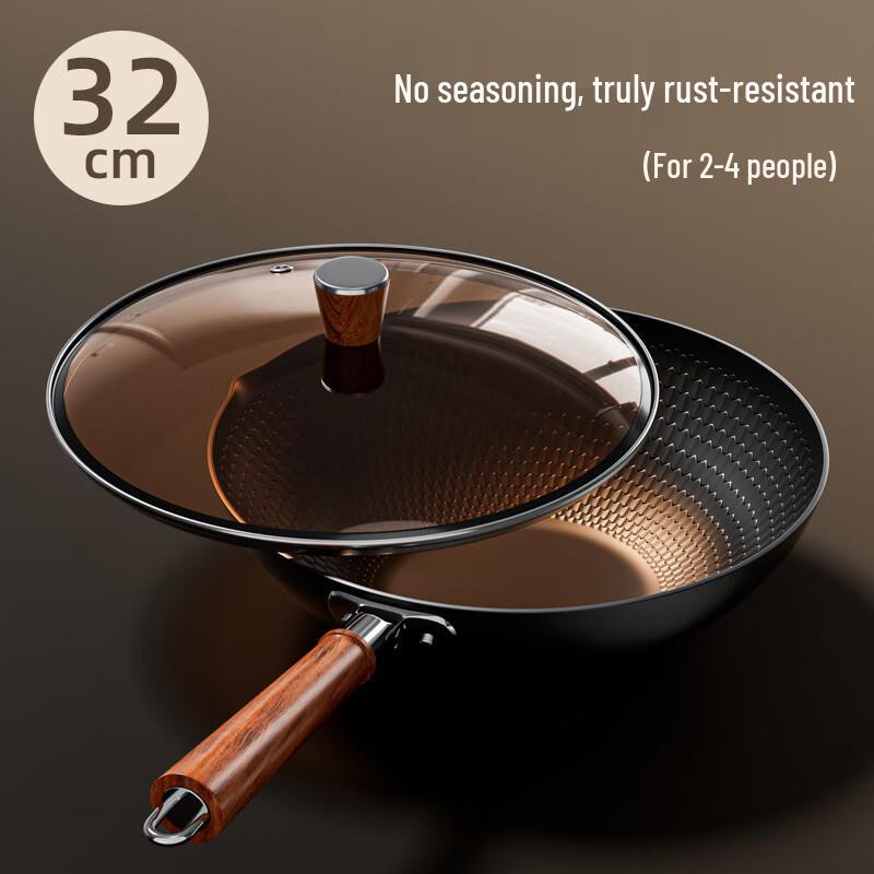 Wutuo 32cm Wrought Iron Wok with Lid and Spatula