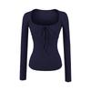 Vintage Square Neck Lace-Up Long Sleeve Shirt - Women's Autumn Inner Wear, Sexy and Chic Top