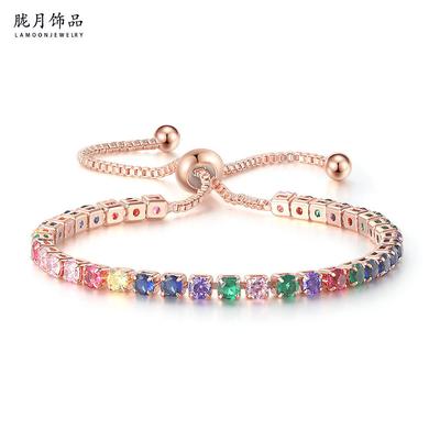 Misty Moon 3Mm Color Round Zircon Single Row Full Diamond Adjustable Crystal Bracelet Women'S Jewelry