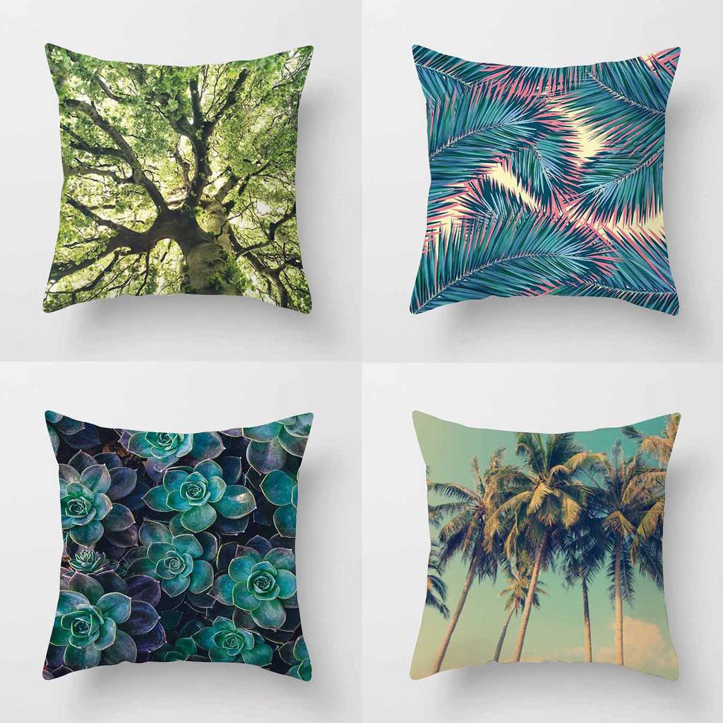 Fashion Tropical Plant Polyester Pillow Case Office Fabric Sofa Cushion Cover Home Polyester Pillow Case