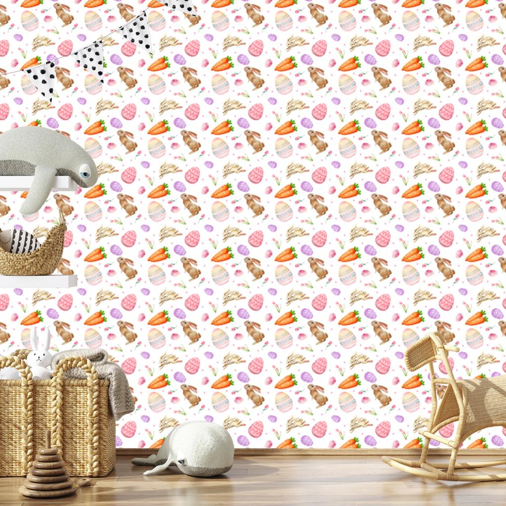 Easter wallpaper white, cream and coral for living room and bedroom 50x1000
