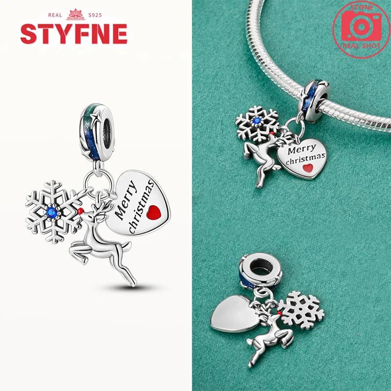 Copper New Christmas Charms Elk Santa Claus Bead Snowflake Bell Snowman Charm Fit Original Bracelet Diy Jewelry For Women