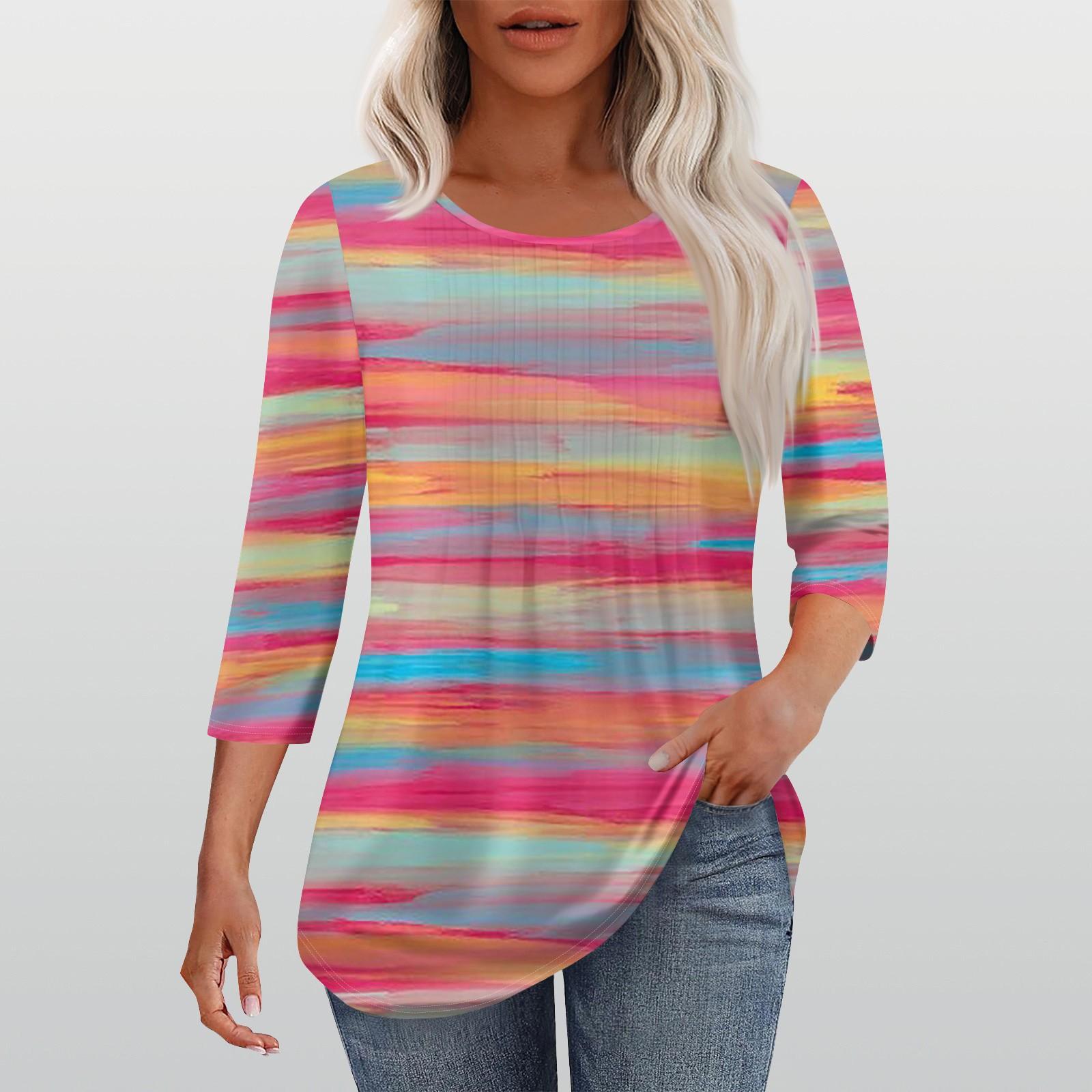 

Рубашки с рукавом 3/4 для женщин, модные, повседневные, с круглым вырезом, с принтом, футболка, топ XXXL