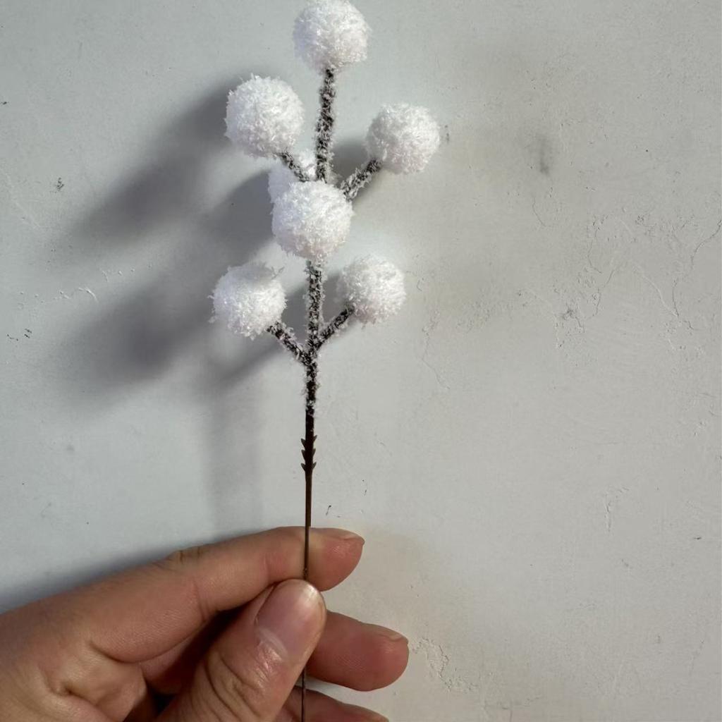 Snow Branch, Artificial Winter Stem with 7 Holiday Balls for Vase Decor