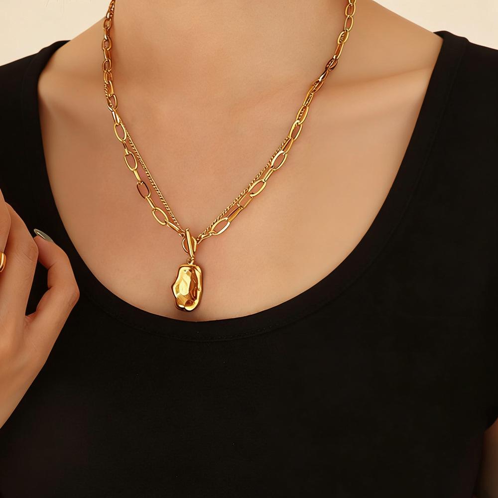 Двухслойное неправильное ожерелье из нержавеющей стали с золотым покрытием: Европейский и американский хип-хоп стиль