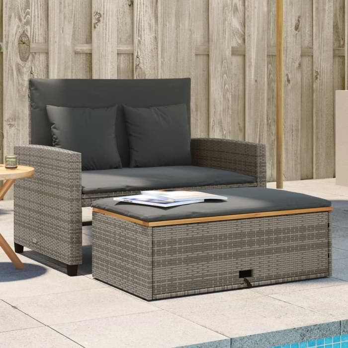 VidaXL Garden Sofa 2 Seater Cushions, Patio Seat, Outdoor Backyard Balcony Terrace Furniture, Grey Resin 365142