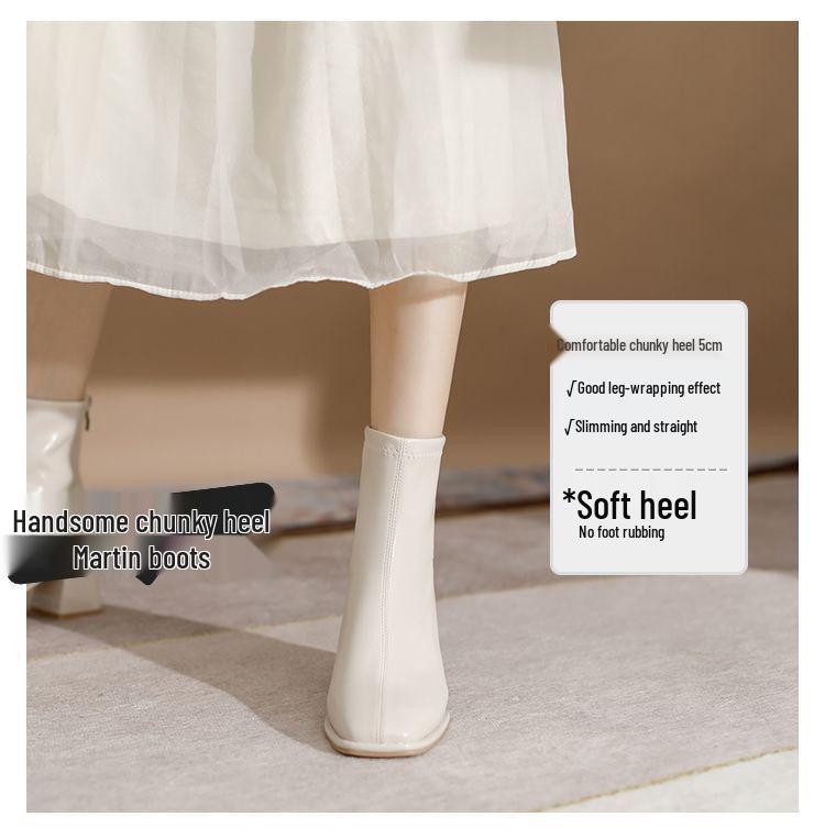 Damen Chunky Heel Chelsea Stiefeletten 2025 - Temperamentvolles Weiß, Mittelhoher Absatz, Herbst/Winter Stylisch Schlanke Passform