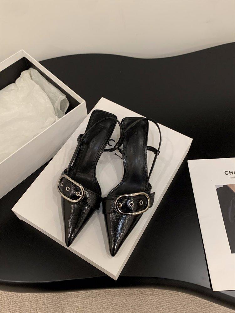 

Fashion Women s Summer Pointed Belt Buckle Sandals Thin Heel Belt Buckle Single Shoes Women Fashion Silver Thin Heel Shallow Sandals 35 чёрный