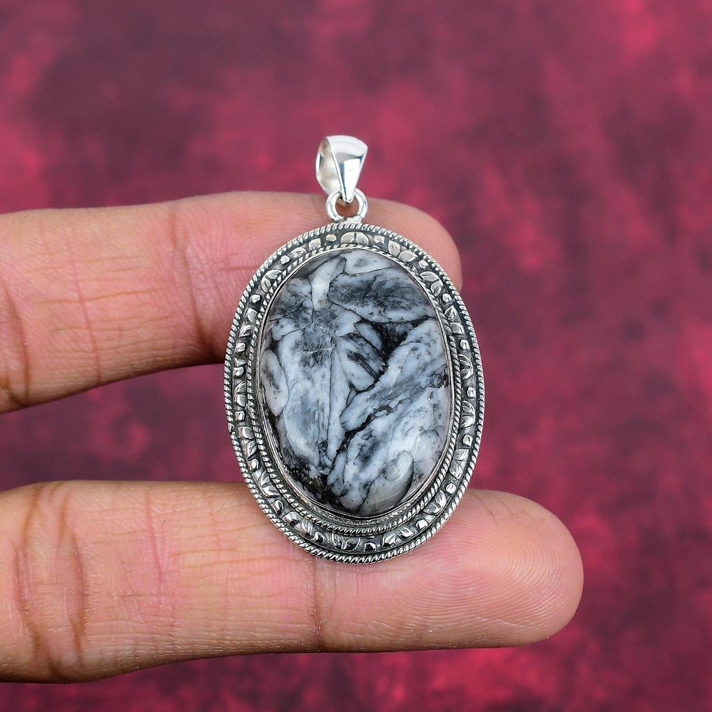 Pinolith Jaspis 925 Sterling Silber Anhänger, handgefertigter Edelstein Anhänger Schmuck, Geschenke für Frau Brandneuer Anhänger