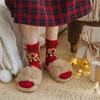 Festival Thickened Coral Velvets Floor Socks for Home Comfort Indoor Fuzzy Slipper Socks with Cartoon Christmas Pattern