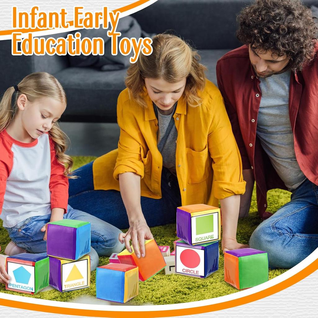 Yilloog 4 Pcs Large Foam Dice with Pockets DIY Education Playing Game Dice Soft Dice Kids Infant Early Education Cube Learning Teaching Stacking