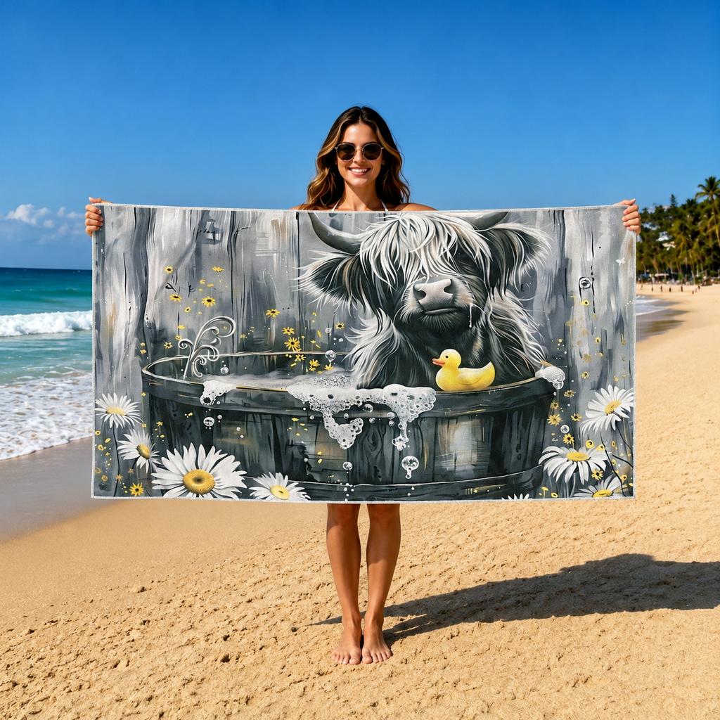 1 Simple And Stylish Animal-Themed Beach Towel, Made Of Microfiber, Quick-Drying And Water-Absorbent, Large Size Beach Towel