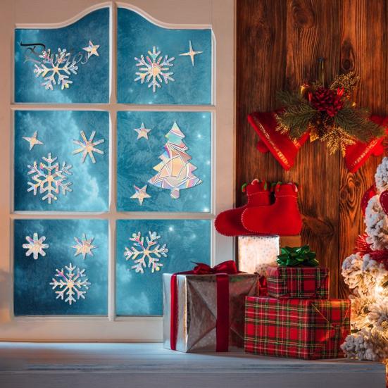 Christmas Window Sticker Protects Birds Prevent Collisions Colorful Reflective Static Adhesion Elk Snowflake Pattern Rainbow Prism Home Decor Decals