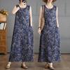 Retro Floral Cotton and Linen Halter Dress - Stylish Loose Lightweight Sleeveless Blouse-style Dress for Women