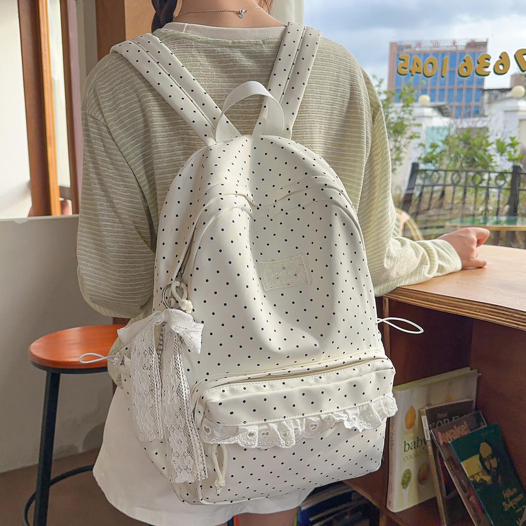 Schoolbag Korean ins College Wind Polka Dot High Value Middle School Student School Bag Sweet Lace Soft Girl Wind Travel Backpack