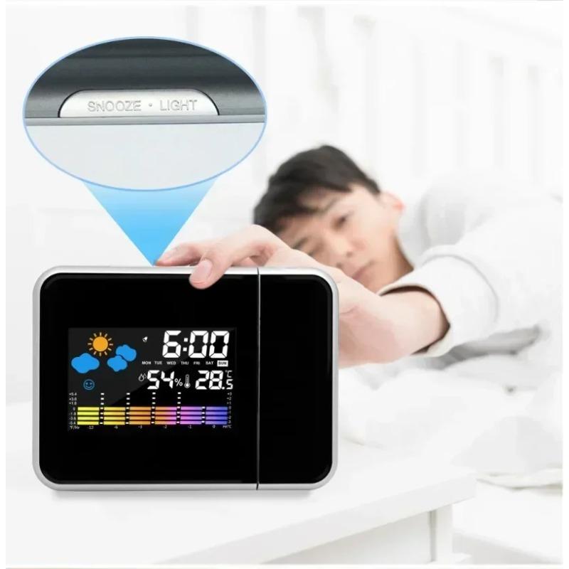 Color LCD Digital Projection Alarm Clock Temperature Thermometer Humidity Hygrometer Desk LED Time Projector Calendar