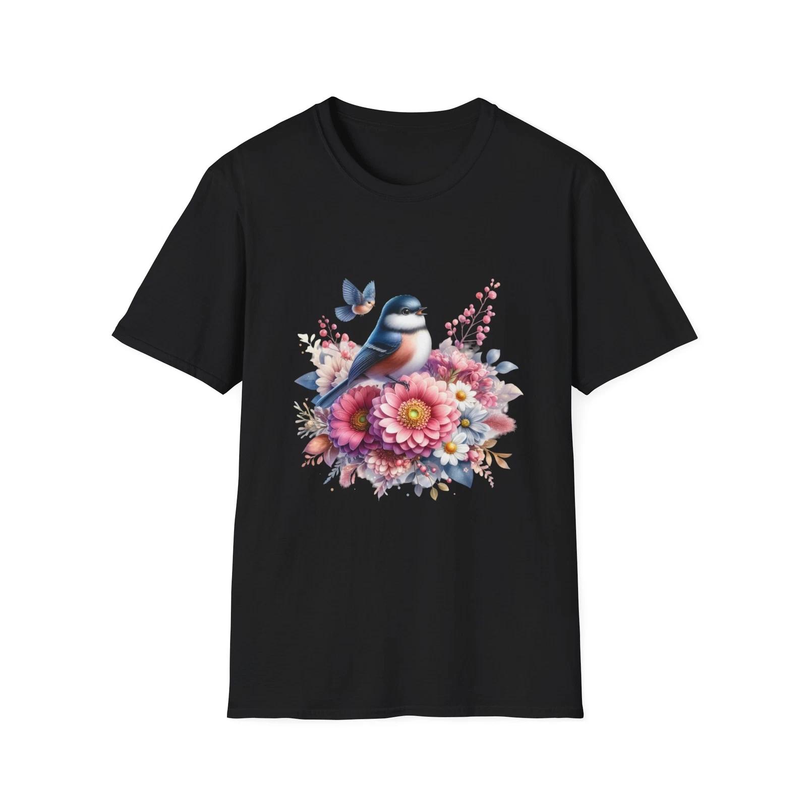 Floral Bird T-Shirt, Unisex Nature Tee, Gift for Bird Lovers, Spring Fashion, L