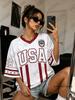 Summer New USA No.26 Print T-shirt For Women V-Neck Short Sleeve Tees Sports Football Jersey Y2K Casual Loose Oversized Tops