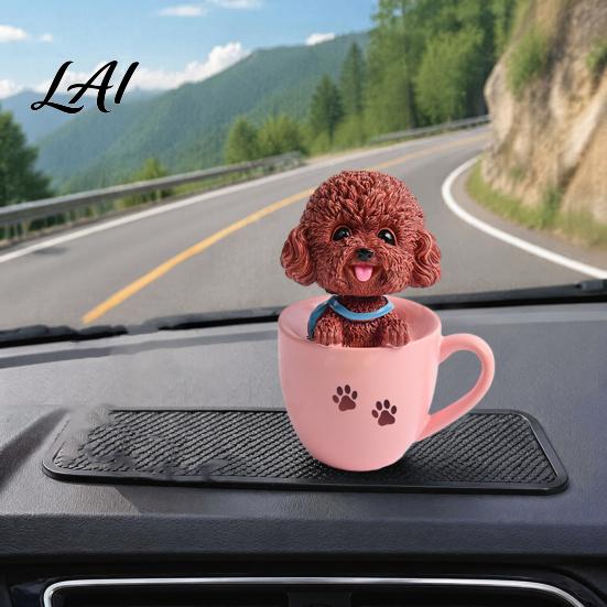 Car Aromatherapy Air Freshener Cup Shaking Head Dog Ornament Resin Teddy Schnauzer Dashboard Cute Puppy Interior Decor Decor Heat Resistant