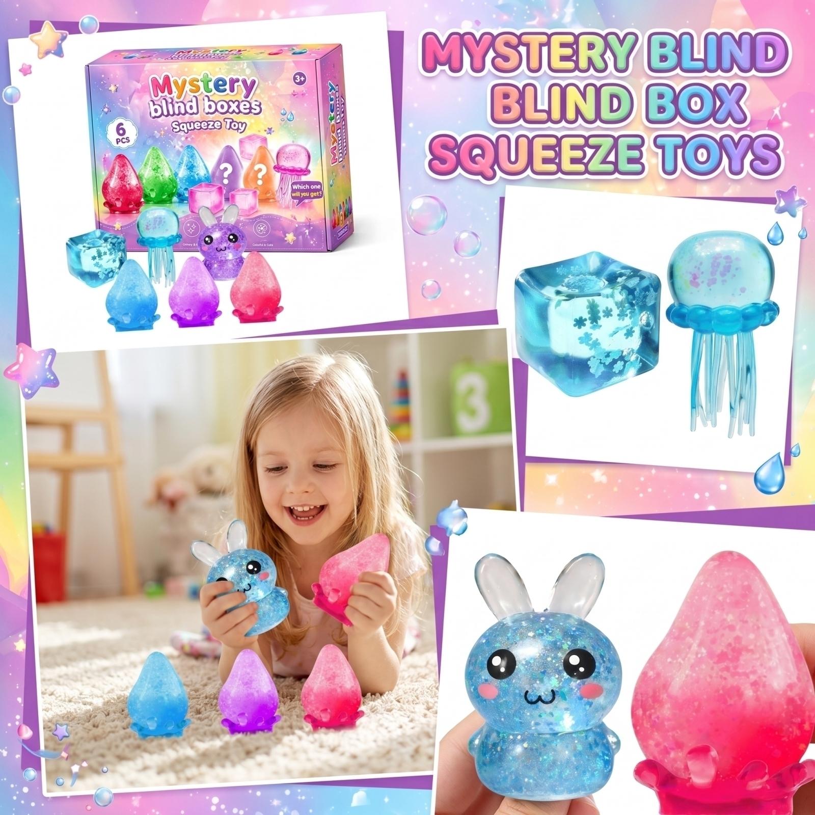 

Mystery Blind Boxes Squeeze Toy Set for Kids 6 Pack Soft Stress Relief Toys Assorted Shapes Suitable for Ages 3 Plus Gift Collection Surprise Box One Size синій