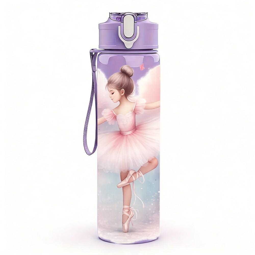 1PC Ballerina Girl Ballet Dancing Cartoon 750ml Color Plastic Sports Water Bottle Leakproof Flip Straw Lid Suitable for Sports Office Home Use
