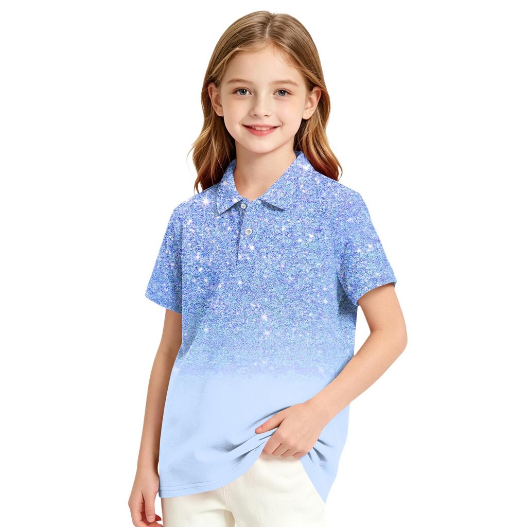 Girls' Short Sleeve Gradient Print School Uniform T-Shirt for Casual and Formal Occasions