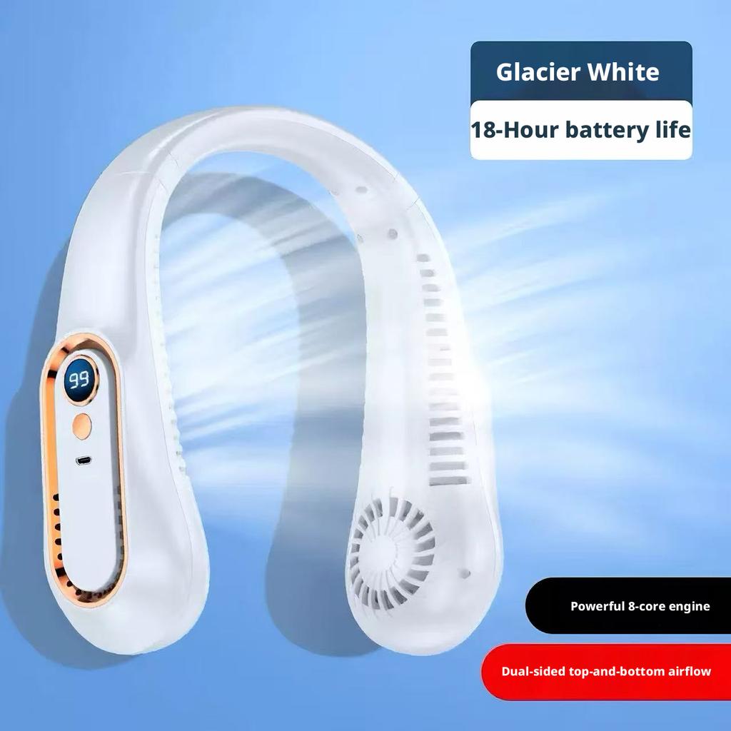 Tragbarer Nackenventilator Digitales Leistungsdisplay Rundum-Wind Blattloses Design USB-Aufladung Kühlventilator Sommer Outdoor Persönlicher Kühler