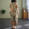 2025 Summer Cotton Linen Floral T-shirt & Harem Pants Set for Women
