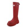 Soft leather version~ Red rain boots women's autumn round head thick-soled high knight boots but knee boots