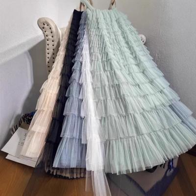 Cake Skirt Mesh Bustier Skirt Female Spring and Fall Temperament Layer Gauze Skirt Long Section High Waist Fluffy Skirt Pleated Long Skirt