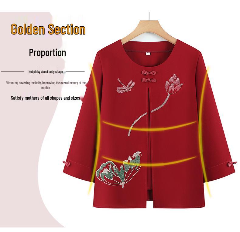 Mom's Stylish Chinese-Style Summer Top: Elegant Fake Two-Piece for Women and Grandmas